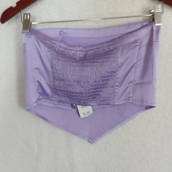 Hollister NEW Purple Croptop Hankerchief Top XS Festival Lavendar‎ Elastic Satin - Picture 6 of 10